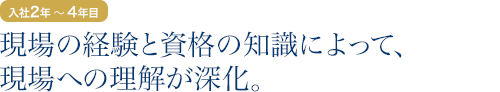 入社2年目～4年目：現場の経験と資格の知識によって、現場への理解が深化。